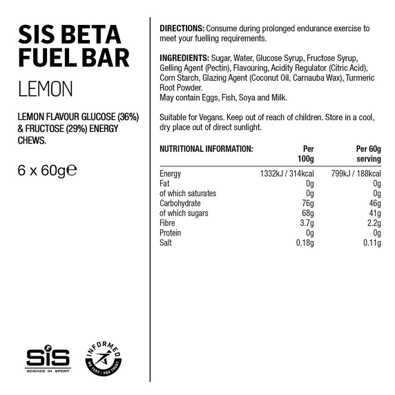 SIS Beta Fuel Chews Energy Bar Lemon