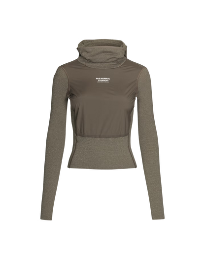 Pas Normal Studios Women's Thermal Hooded Windproof Baselayer- Dark Stone