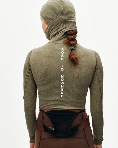 Pas Normal Studios Women's Thermal Hooded Windproof Baselayer- Dark Stone