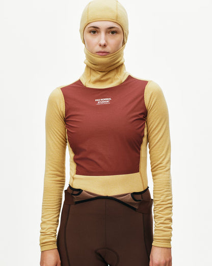 Pas Normal Studios Women's Thermal Hooded Windproof Baselayer- Camel/Marron