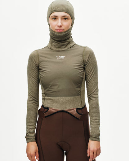 Pas Normal Studios Women's Thermal Hooded Windproof Baselayer- Dark Stone